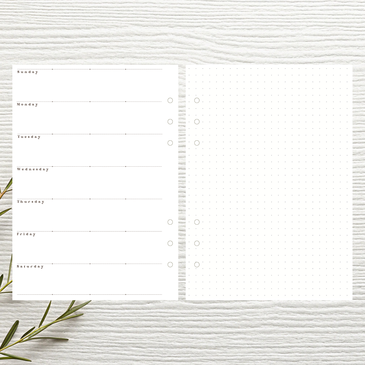 Sunday Start A5 Bullet Planner Weekly Layout Six Ring Undated