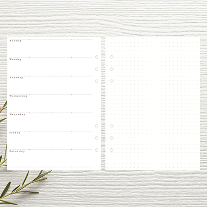 Sunday Start A5 Bullet Planner Weekly Layout Six Ring Undated