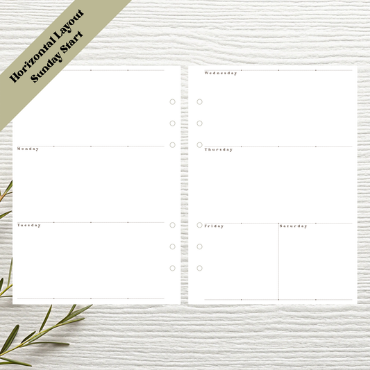 Sunday Start A5 Horizontal Weekly Layout Six Ring Undated