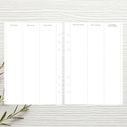 Sunday Start A5 Vertical Weekly Layout Six Ring Undated