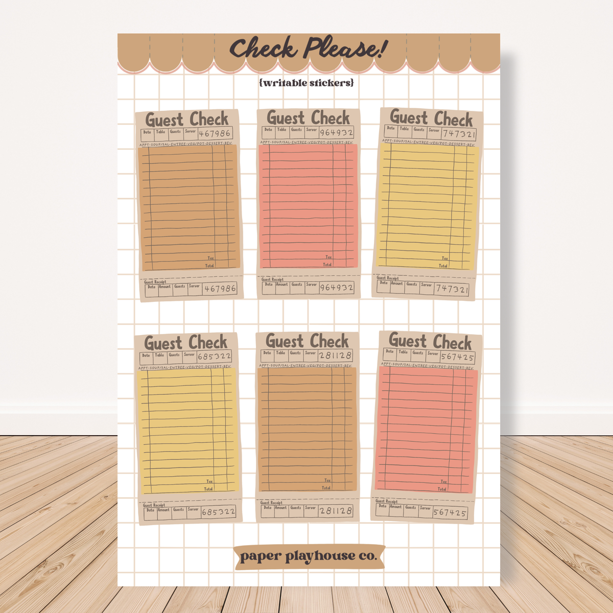 Sticker Check Examples Guest Check (Pink) Writable Sticker Sheet – Paper Playhouse Co.