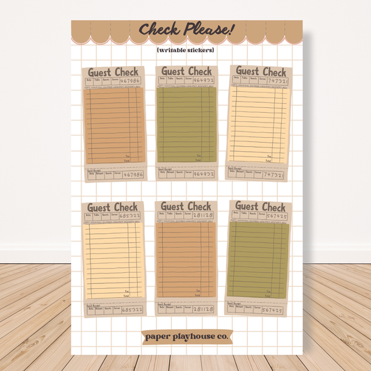 Guest Check (Green) Writable Sticker Sheet