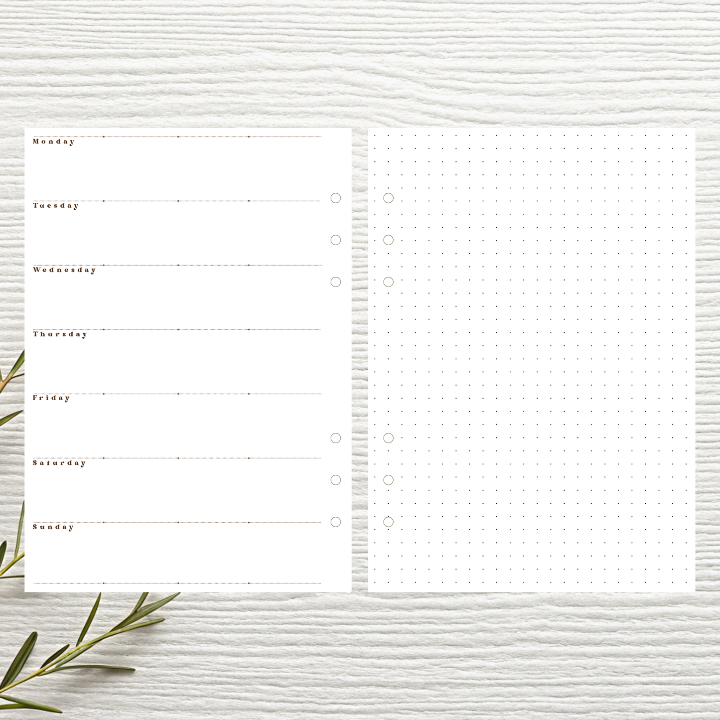 Monday Start A5 Bullet Planner Weekly Layout Six Ring Undated