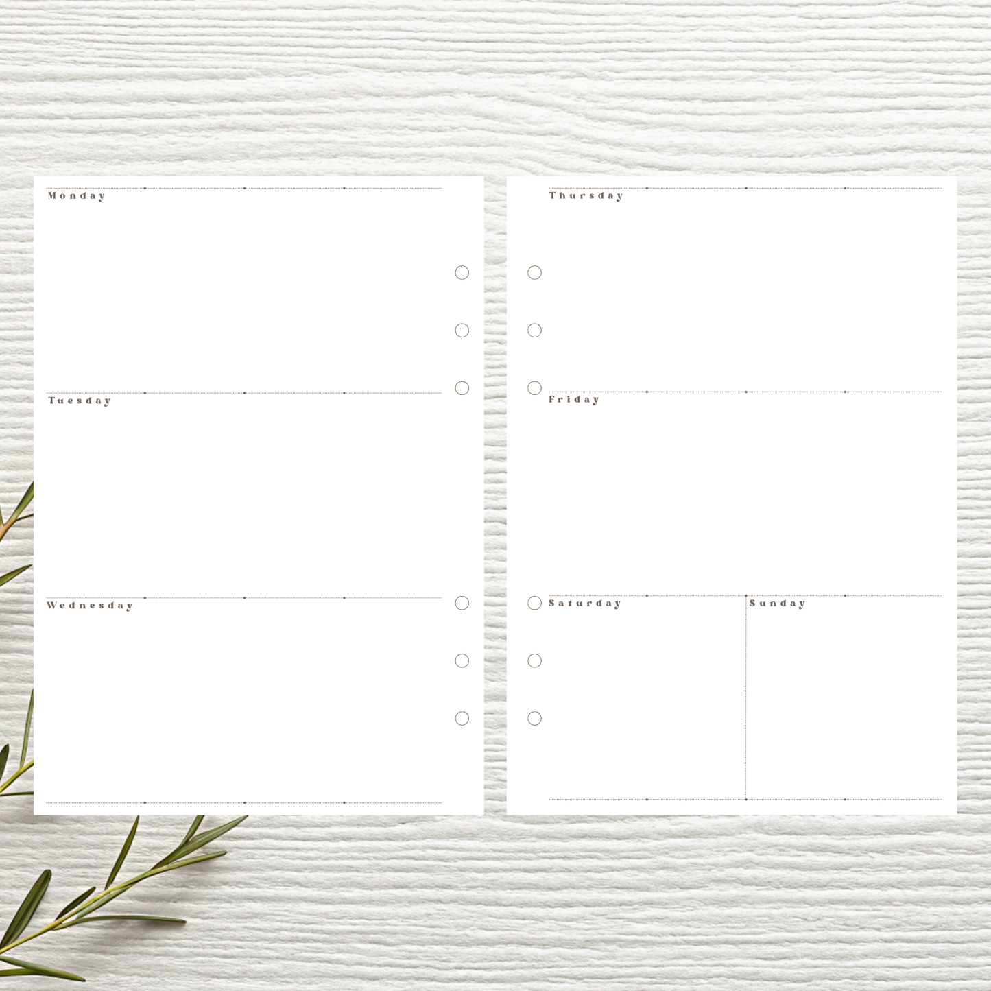 Monday Start A5 Horizontal Weekly Layout Six Ring Undated