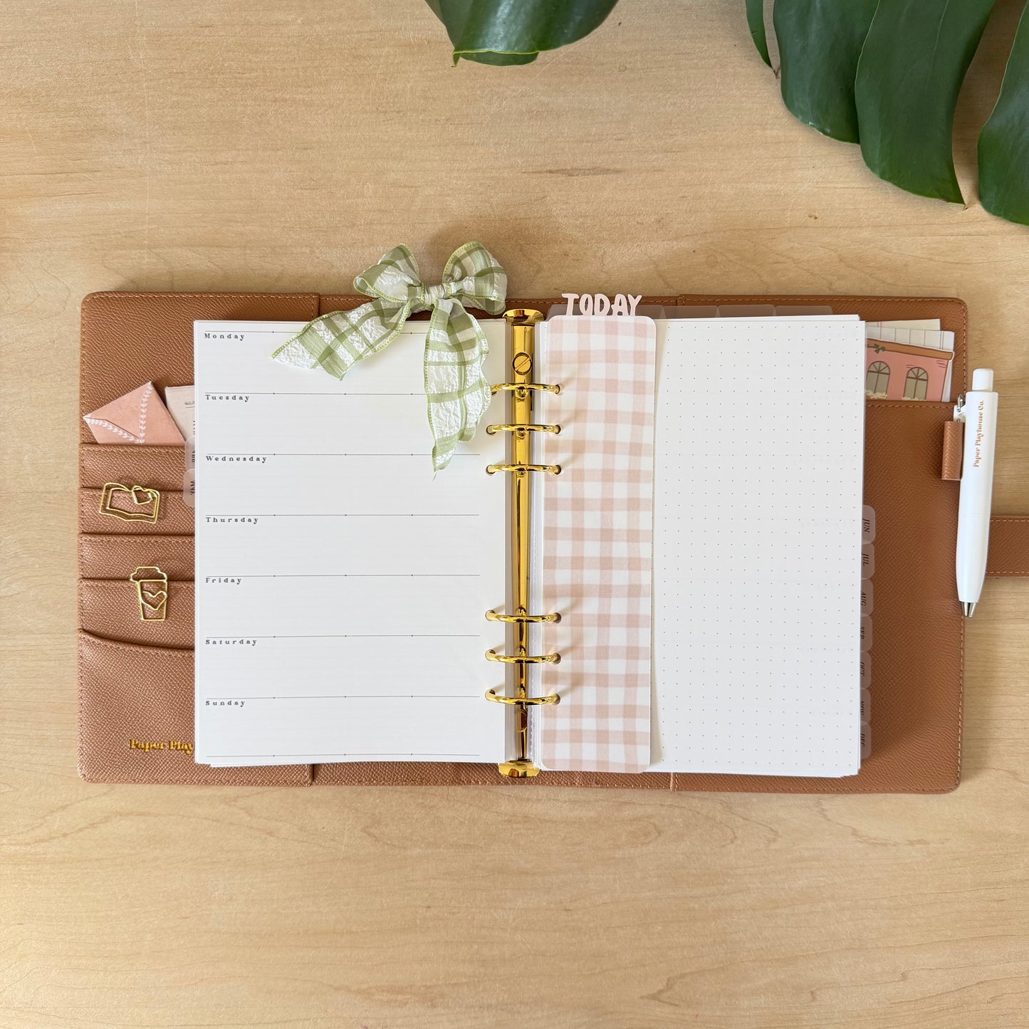 Beige Gingham Today Marker A5 Six Ring