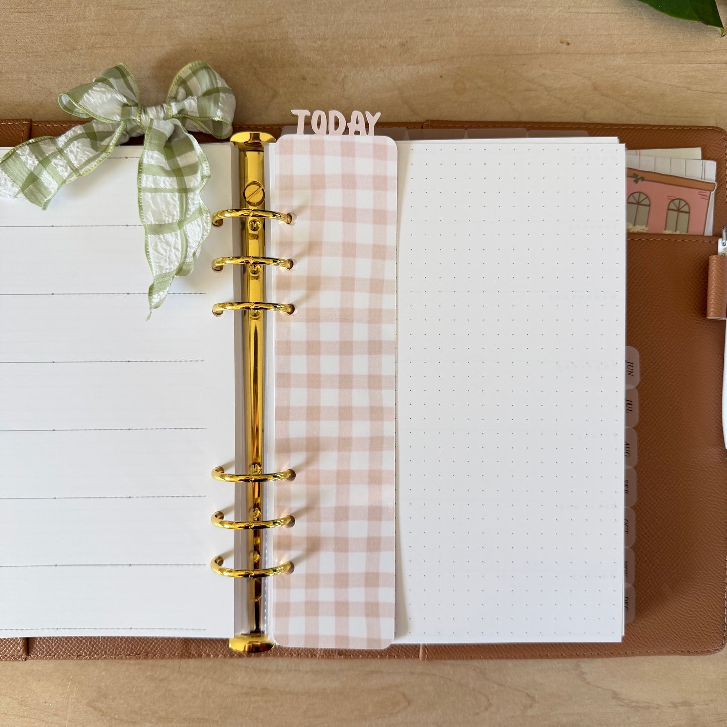 Beige Gingham Today Marker A5 Six Ring
